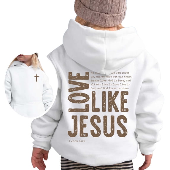 Shinyii Hoodie Girls Letter Print Cozy Long Sleeved Hooded Sweatshirt, White, Sizes 2-13