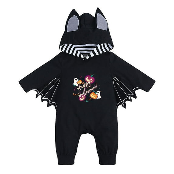 Shinyii Boy Girl Bat Wing Bodysuit Halloween Prints Long Sleeve Romper Baby Soft Cute Crawling Jumpsuit Black,Sized 6-12 M