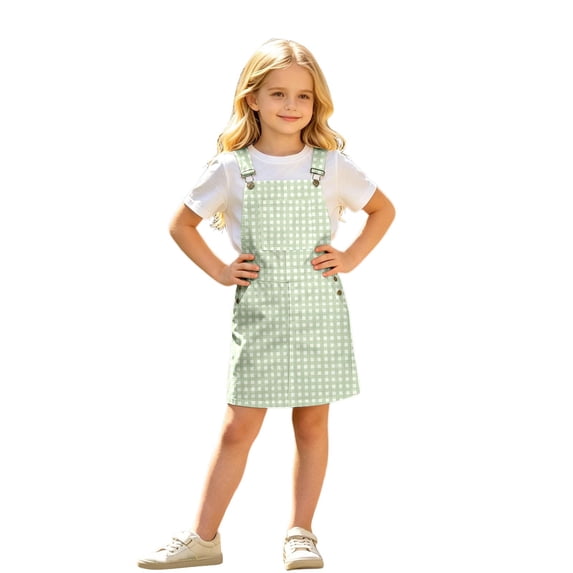 Shinyii Jumper Dress for Girls Sleeveless Plaid Pinafore Dresses with Pockets, Sizes 4-13