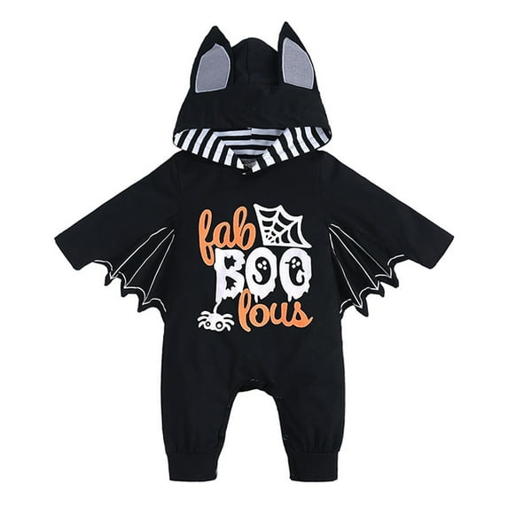 Shinyii Boy Girl Bat Wing Bodysuit Halloween Spider Prints Long Sleeve Role Play Soft Hoodie Jumpsuit Gray,Sized 3-6 M