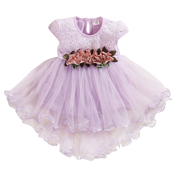 Shinyii Newborn Girls Flower Short Sleeve Tutu Dress Summer Tulle Princess Dress, Sizes 0-6M