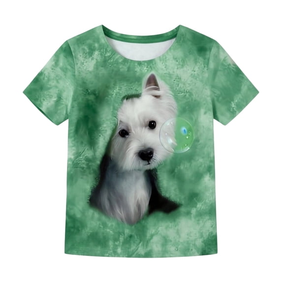 Shinyii Summer Girls Cute Dog Graphic Tee Casual Short Sleeve Crewneck T Shirt, Sizes 3-13