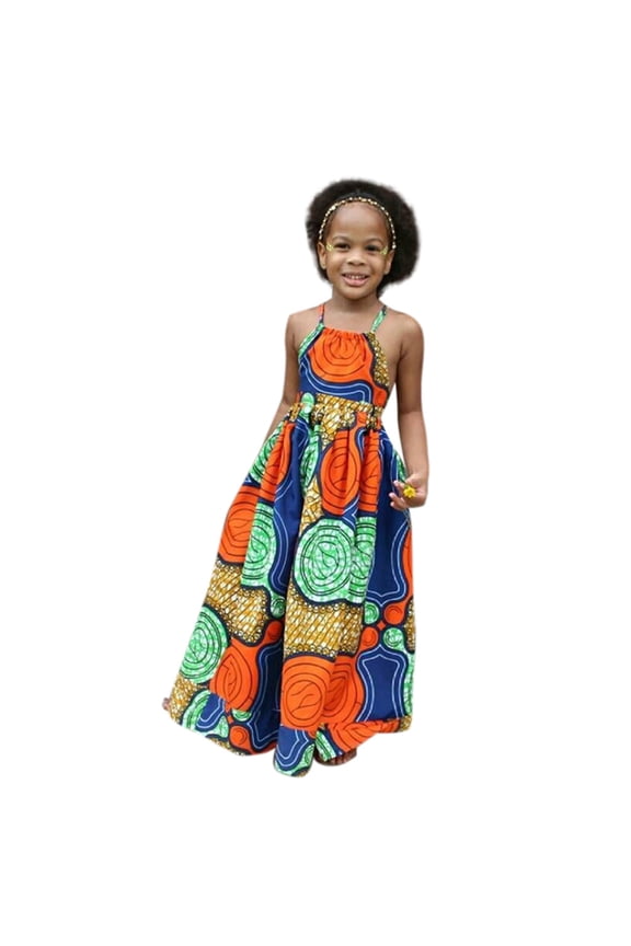 Summer Girls Dashiki Ankara Backless Dress Ethnic Style Beach Maxi Dress, Sizes 2-7