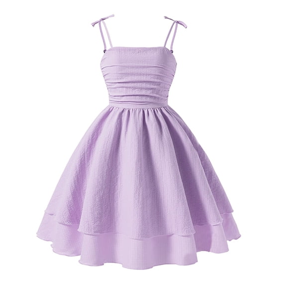 Shinyii Summer Girls Dress Beach Flowy Cami Dress Ruched Sleeveless Dresses, Sizes 8-12