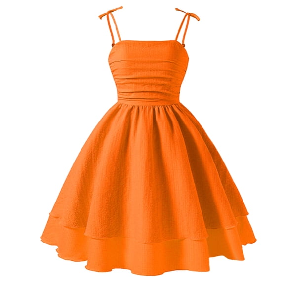 Shinyii Summer Girls Dress Beach Flowy Cami Dress Ruched Sleeveless Dresses, Sizes 8-12