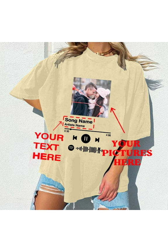 Women's DIY Customization Name Photo Top T-shirt Crew Neck Short Sleeve T shirt