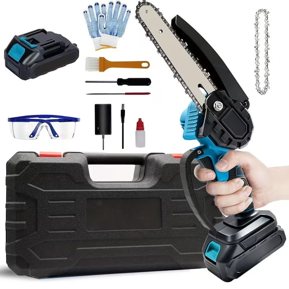 Shinylink Mini Chainsaw Cordless 6 inch with 1 Battery, Mini Power Chain Saw with Security Lock, Electric Chainsaw, Handheld Small Chainsaw for Tree Trimming Wood Cutting, Orange