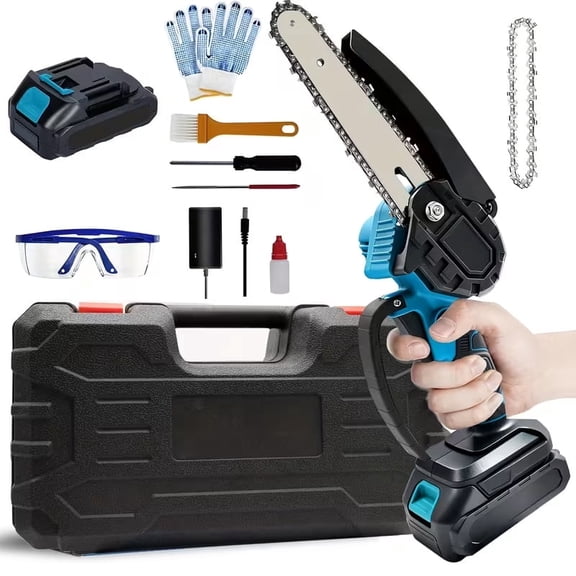 Shinylink Mini Chainsaw Cordless 6 inch with 1 Battery, Mini Power Chain Saw with Security Lock, Electric Chainsaw, Handheld Small Chainsaw for Tree Trimming Wood Cutting, Orange