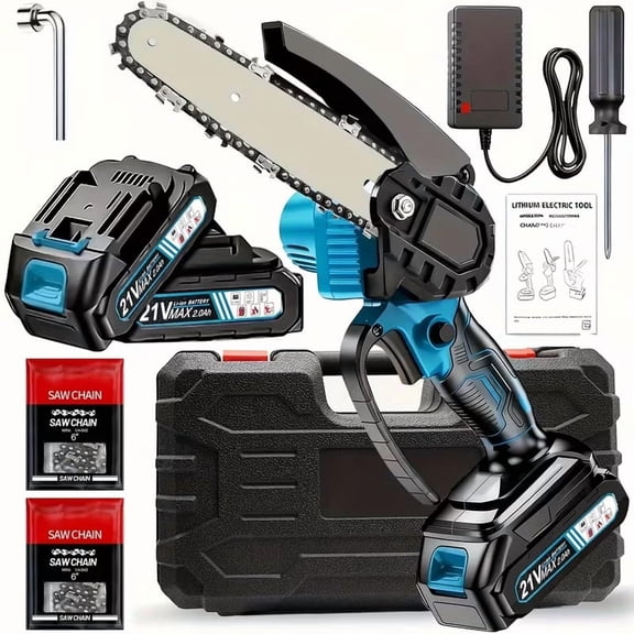 Shinylink Mini Chainsaw Cordless 6 inch with 2 Battery, Mini Power Chain Saw with Security Lock, Electric Chainsaw, Handheld Small Chainsaw for Tree Trimming Wood Cutting, Orange