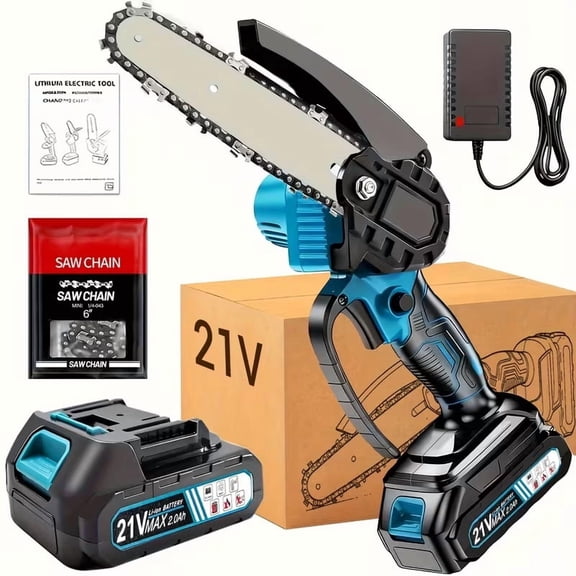 Shinylink Mini Chainsaw Cordless 6 inch with 2 Battery, Mini Power Chain Saw with Security Lock, Electric Chainsaw, Handheld Small Chainsaw for Tree Trimming Wood Cutting, Orange