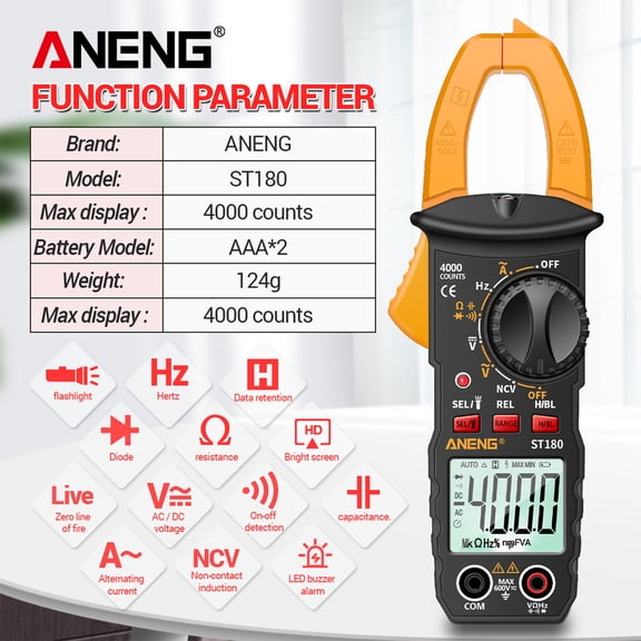Shinysix ST180 Digital Clamp Meter Multimeter Voltmeter Ammeter AC DC Voltage AC Current Meter -30~1000℃ Temp