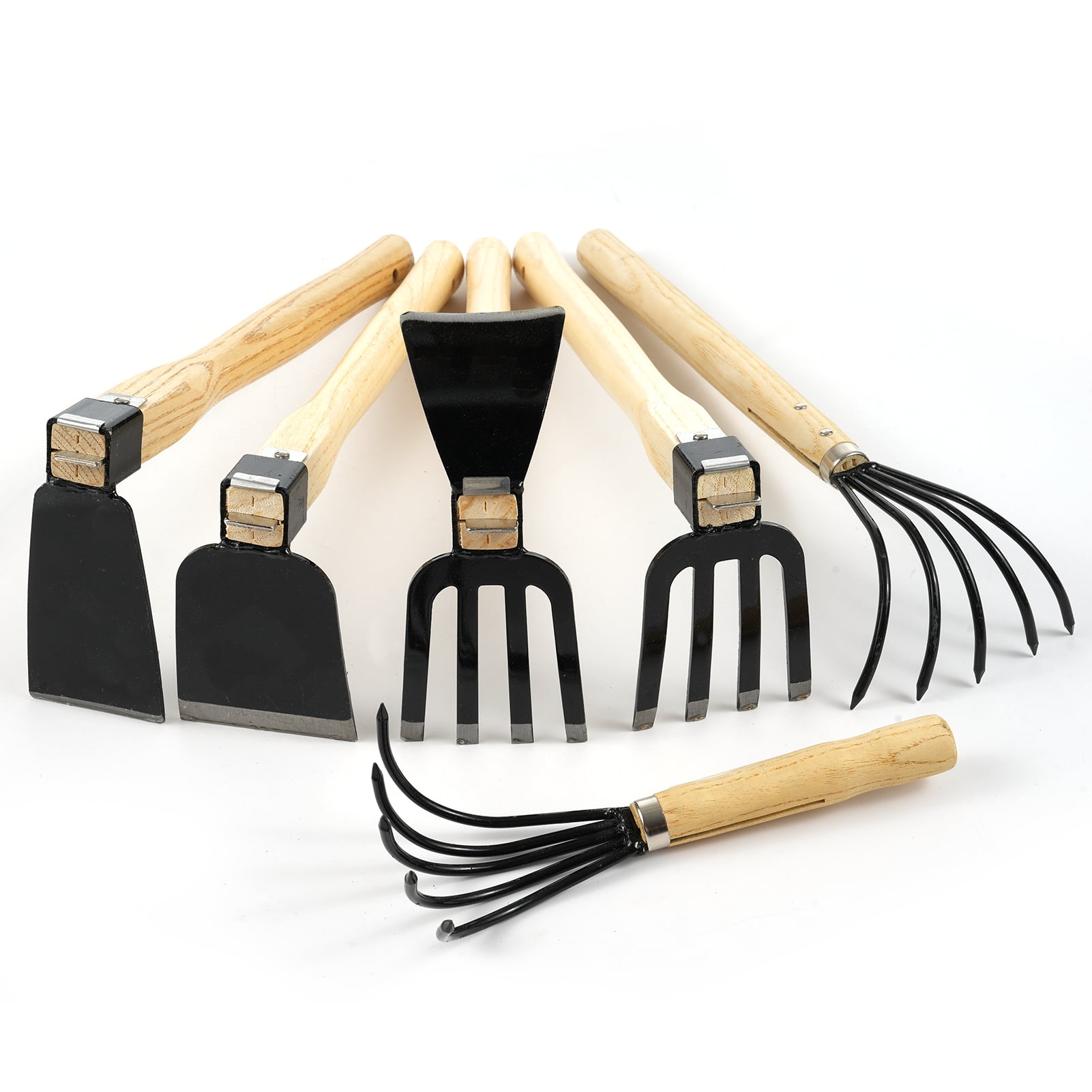 Shinysix Four-Toothed Rake with Short Wooden Handle, Bendproof Garden ...