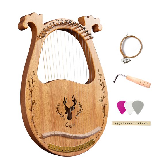 Shinysix Lyre Harp,Key Wooden Harp Box Wrench 3pcs Wrench 3pcs Picks Picks Sticker Set Resonance Box Wrench Wooden Harp Resonance 3pcs Picks Sticker Wooden Harp Harp Resonance Box C Key Wooden