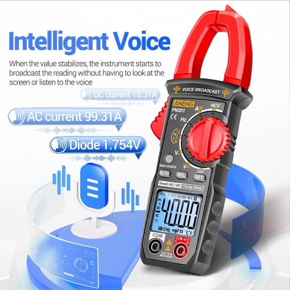 Shinysix Multimeters- PN201 Digital Clamp Meter Tester w/ NCV Amp Volt Meter, Measures AC/DC Current Voltage Resistance Capacitance Diodes