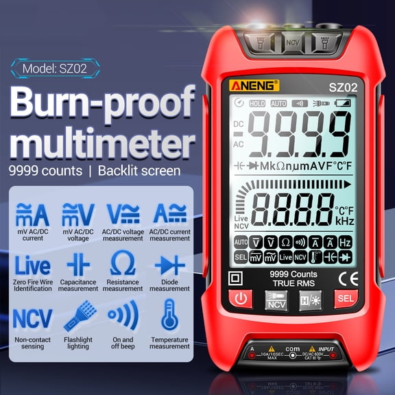 Shinysix Multimeters ANENG SZ02 Smart Digital Multimeter Auto 9999 Counts NCV Universal Meter Handheld Tester