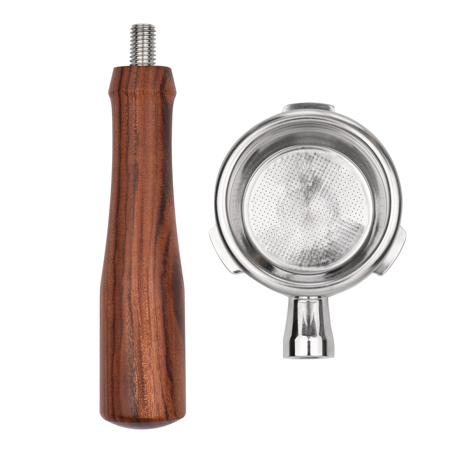 Shinysix Stainless Steel Portafilter Handle with Wooden Coffee Cup