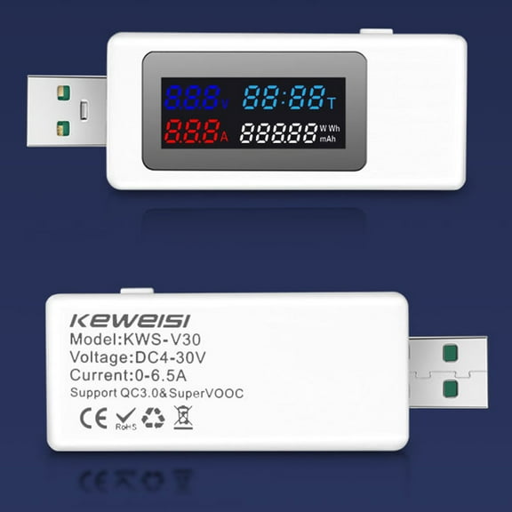 Shinysix USB Power Meter Tester 6in1 Test Meter with Power-off Memory Function for Current Voltage Timing
