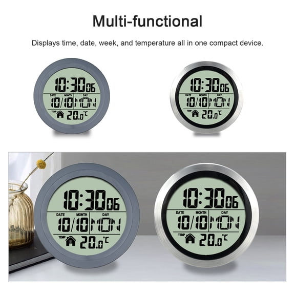 Shinysix Waterproof Bathroom Wall Clock LCD Display Temperature Detector for Home and Kitchen