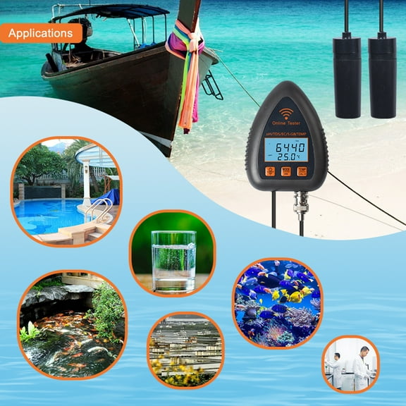 Shinysix WiFi Water Quality Analyzer with 5in1 Monitor for PH, TDS, S.G, EC, and Temperature-Ideal for Drinking Water, Aquarium, and Swimming Pool