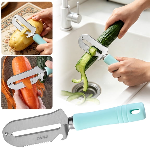Shiogb 1Pcs Multi-purpose Stainless Steel Potato Peeler with Bottle Opener and Fish Scale Scraper Manual Kitchen Vegetable Fruit Peeling Tool for Home Cooking