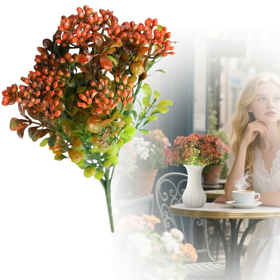 Shiogb 7 Milan Fruit Bouquet Red 6 Bundles Artificial Fall Flowers Mums Outdoor Plants No Fade Faux Plastic Greenery Shrubs For Home Indoor Kitchen Garden Porch Patio,