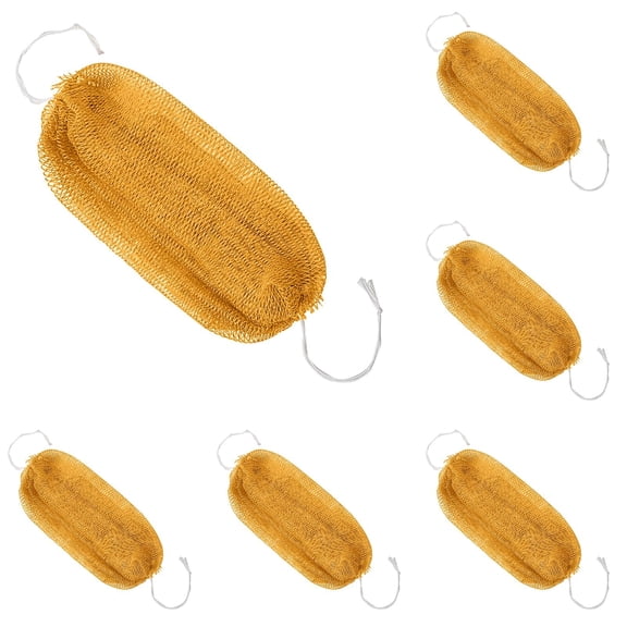 Shiogb African Net Sponge Exfoliating Back Scrub Sponge with Knots, Afro Scrub Body Scrubber Exfoliator Washcloth, 80x30cm, Yellow*5