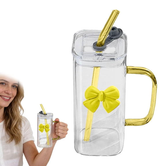 Shiogb Bowknot Cup, High Borosilicate Transparent Glass Cup, Cute Style Coffee Mug for Girls, Hot Cold Drinkware, B