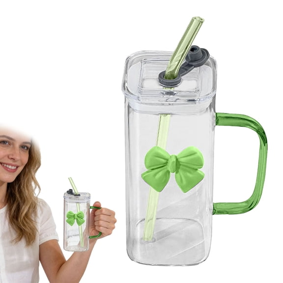 Shiogb Bowknot Cup, High Borosilicate Transparent Glass Cup, Cute Style Coffee Mug for Girls, Hot Cold Drinkware, D