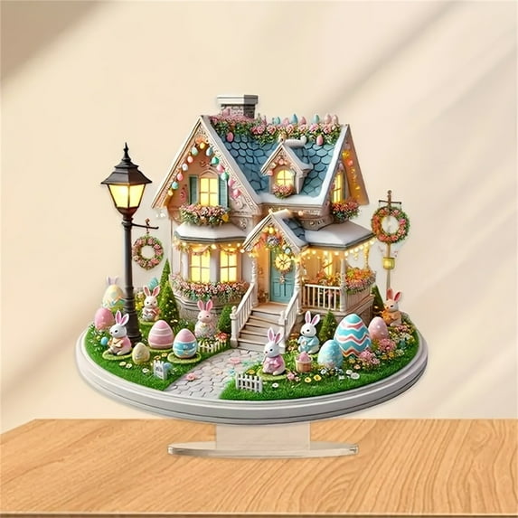 Shiogb Clearance 2D Easter Bunny Decorative Acrylic Figurine Ea-Easter Bunny Decorative Acrylic Egg Ornament Festive Home Decor Tabletop Decoration For Easter Celebration-E-1 2D Acrylic Ornament