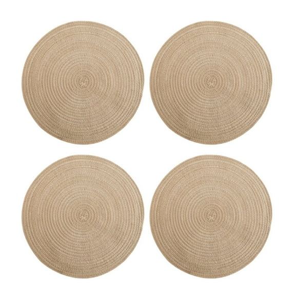 Shiogb Clearance (4X Placemats) Kitchen Placemats, Tan Placemat 4Pcs, Round Placemats Set Of 4 Round Table Placemats Braided Cotton Place Mats 15 inch for Kitchen Dining Table Holiday Party