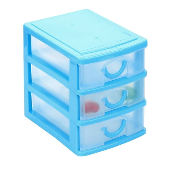 Shiogb Clearance Durable Plastic Mini Desktop Drawer Sundries Case Small Objects , Multi-Layer Storage Box Small Drawer Style Sky Blue M (Blue Three Layers) 7.5X3.9X3.5 Inches, 1 3-Layer Storage Box