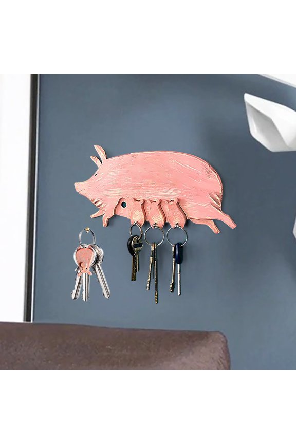 Clearance Household Hook, Cute Cartoon Pig Fun Hanging Board Key Ring Decoration, Key Chain Pendant Decoration, Door Hook Hanger 32*27cm(1*Key Ring Hanging Plate), Clearance Sale