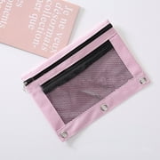 Shiogb Clearance Pencil Bag with Transparent Window Stationery Bag Binder Classroom Storage Bag (B5 Double Zipper) Pink Pencil Bag, (1Pc Storage Bag)
