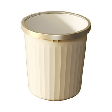 Shiogb Clearance Plastic Household Kitchen Trash Can High-Value Bucket Small Cream Color [8L], Trash Can with Pressing Ring Plastic Wastebasket Round Garbage Container for Bathroom Kitchen Bedroom
