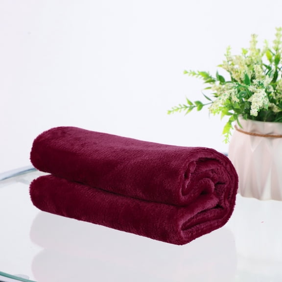 Shiogb Conditioning Pure Color Blanket, Flannel Gift Throw for Bed, Sofa, Plain Design, Wine, 7.9 x 7.9 x 0.8 inches