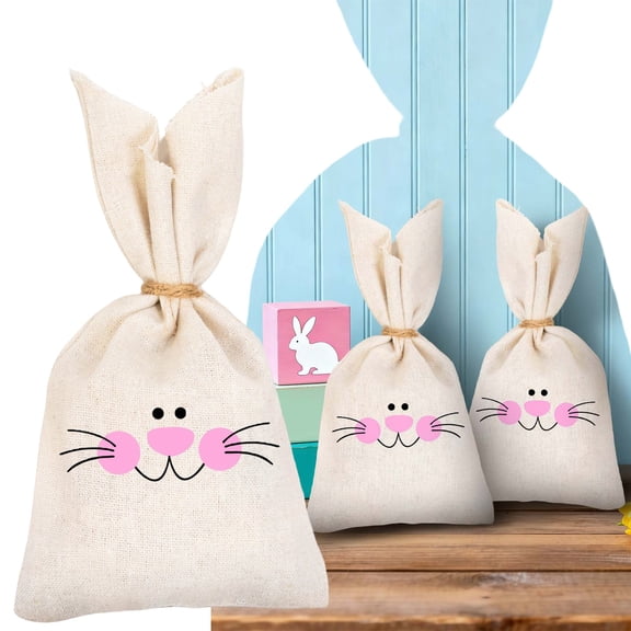 Shiogb Easter Bunny Bags 19cm Linen Candy Bags with Ears, Drawstring Packaging for Easter Eggs Holiday, Party Favor Bags for