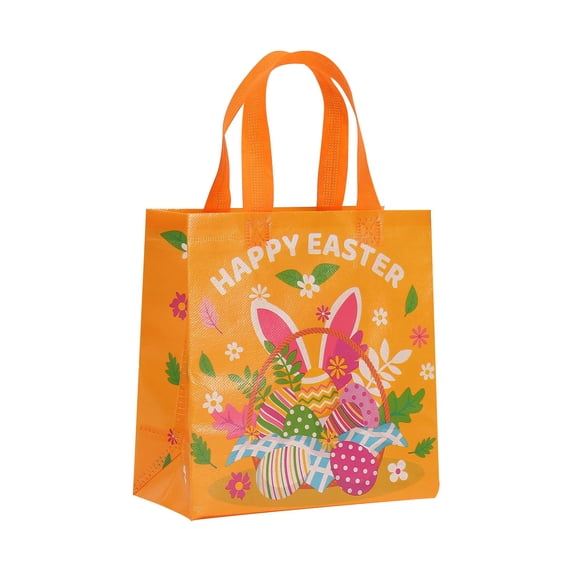 Shiogb Happy Easter Bunny Bags with Handles, Disposable Non Woven Bags for Easter Candy and Packaging, Party Favor Gift Bags, C (10Pc Holiday Printed Non-Woven Gift Bag)