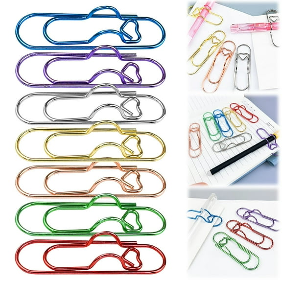 Shiogb Heart Pen Clip for Notebook Paper Clip Pen Holder for Notebook Pen Holder Paper Clip 7 Colors Penclip Metal Pencil Clips Multifunctional Paperclip Reusable Writing Tool, Blue