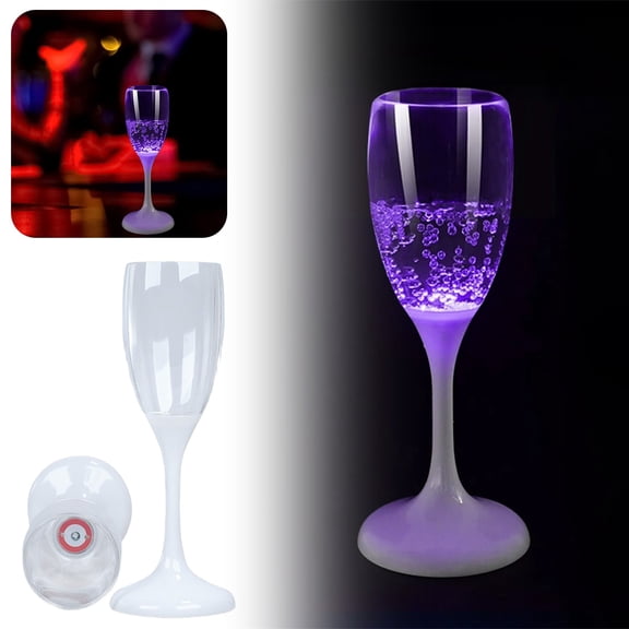 Shiogb LED Light Up Cups Wine Champagne Flutes, Colored Plastic Champagne Flutes Drinking Glasses, Colorful Glowing Cups for Birthday, E