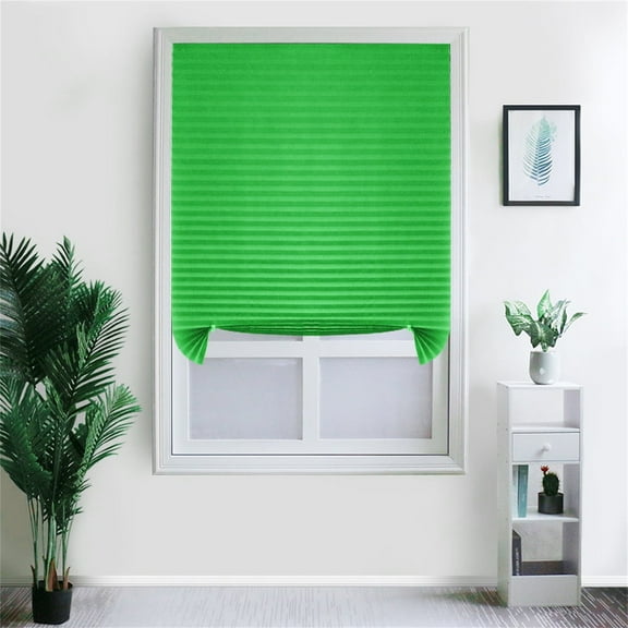 Shiogb Polyester Curtains-Self-Adhesive Pleated Curtains Green-Household Cordless Blind Light Filtering Fabric Pleated Shade For Balcony Cafe Window Bathroom Curtain 35.4 X 59 inch-Curtain*1-Green