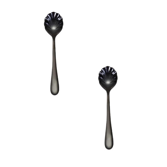 Shiogb Shell Shaped Stainless Sugar Spoon (2pcs), Small Spoons for Dessert Tiny Jelly Spoon, Tea Spoons Stirring Spoons for Jam Dishwasher Safe, Black