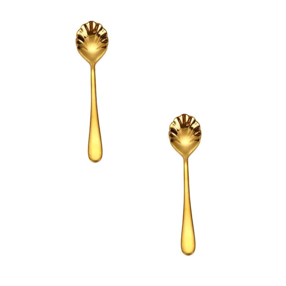 Shiogb Shell Shaped Stainless Sugar Spoon (2pcs), Small Spoons for Dessert Tiny Jelly Spoon, Tea Spoons Stirring Spoons for Jam Dishwasher Safe, Gold