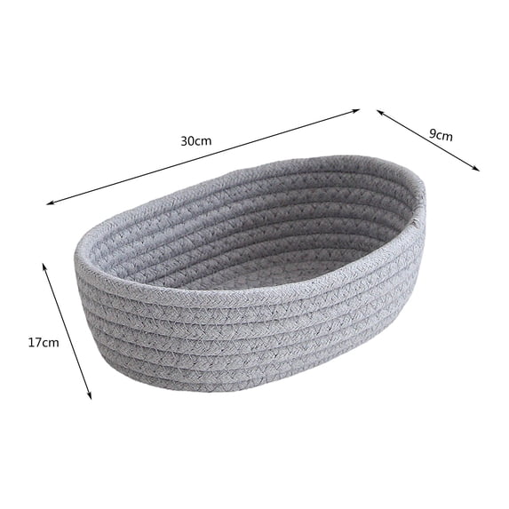 Shiogb Small Woven Baskets Empty Tiny Storage Baskets Mini Cotton Rope Baskets Oval Decorative Hampers, Desktop Storage Basket Gray B/M 11.4X5.1X3.1 Inches, Desktop Sundries Storage Basket 1Pc