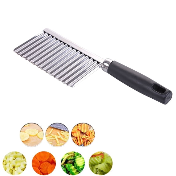 Shiogb Stainless Steel Wavy Slicer, Kitchen Vegetable and Potato Wavy Slicer for Cucumber and Carrot, Crinkle Cut Tool for Fries Chips
