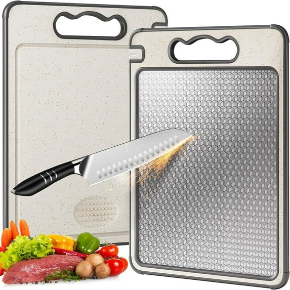 Shiogb Cutting Board with Knife Sharpener, Double Sided Non Slip Prep Board for Kitchen, A, 14.6 x 10 x 1.6 inches