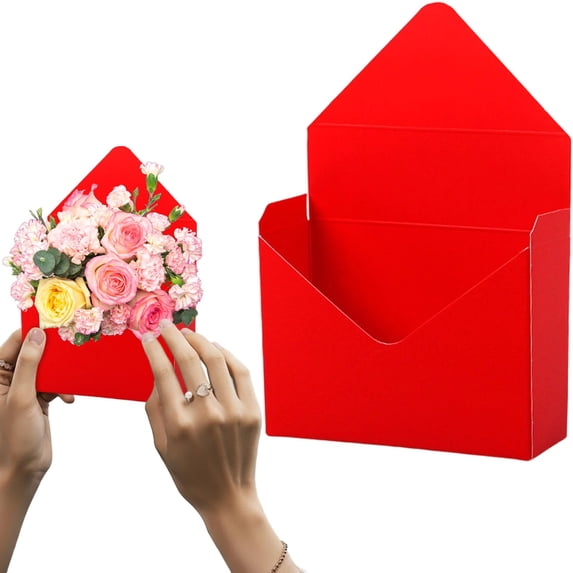 Shiogb Valentine Envelope Boxes,Bouquet Gift Box, Bouquet Envelope-Style Folding Handled Box, Perfect for Occasions Like Valentine's Day, Proposals, Weddings, Birthdays, B