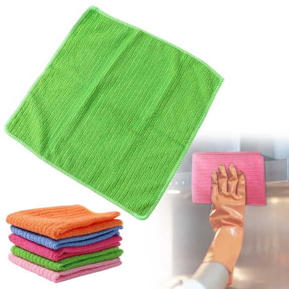 Guczhu Microfiber Dish Cloths, 5 Pack Striped Dish Towel Rags for Washing Dishes, Kitchen Washcloths, Cleaning Cloths, Reusable, Quick Dry, Random Color
