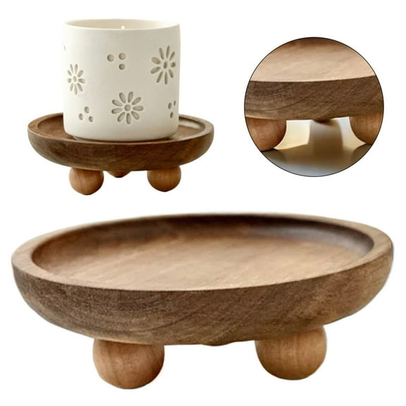 Shiogb Wooden Pedestal Stand for Display, Small Wood Riser Decor Tray, Farmhouse Table Centerpiece for Candles Plants Bottles Vases, Rustic Entryway Kitchen Decor, Brown