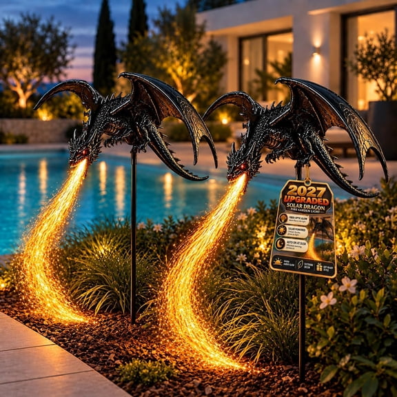 Shioley Dragon Flame for Garden Light, Outdoor Solar Dragon Stake Decor