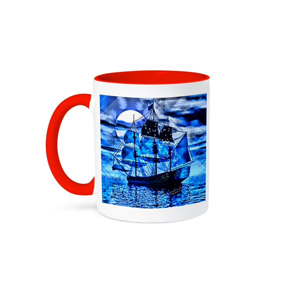 3dRose, Ship, 15oz Two-Tone Red Mug